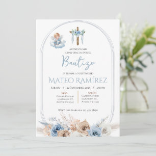 Spanish Blue Floral Baptism Invitation
