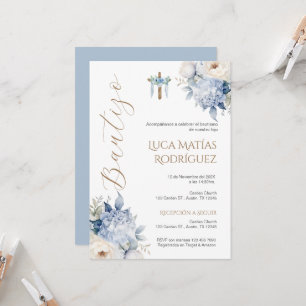 Spanish Blue Floral Boy Baptism Invitation