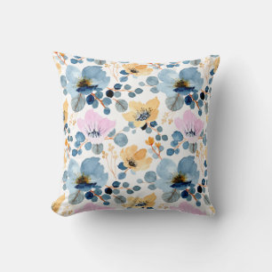 Spanish Blue Floral Throw Pillow Cover