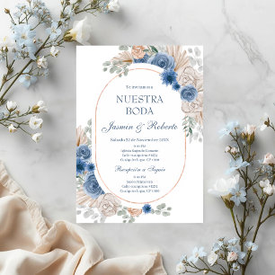 Spanish Blue Floral Wedding Invitation