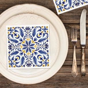 Spanish Blue Flower Yellow Lemons Napkin