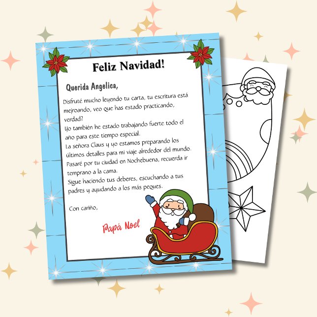 Spanish Blue Letter From Santa Carta a Papá Noel (Spanish Letter from Santa Blue, Personalized & custom name & text. ConJesusenelcamino)