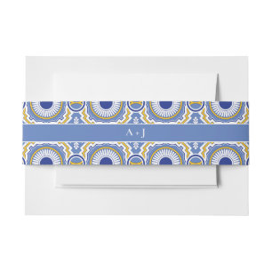Spanish Blue Mexican Talavera Wedding Invitation Belly Band