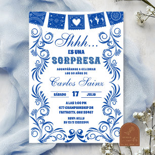 Spanish Blue Talavera SORPRESA Birthday Fiesta Invitation
