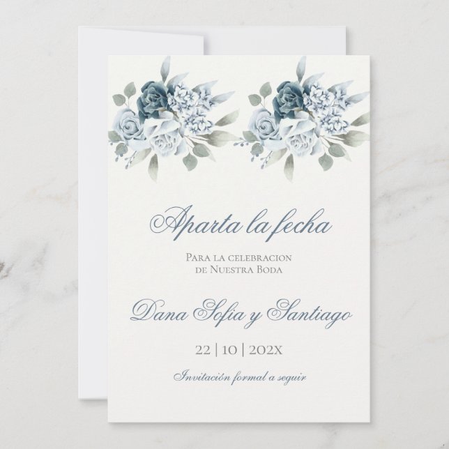 Spanish Blue Wedding Save the Date (Front)