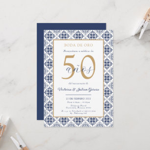 Spanish Blue White Wedding Anniversary Invitation