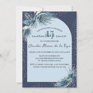 Spanish Blue Winter Florals 45th Birthday Party Invitation