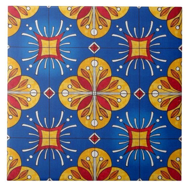 Spanish Blue & Yellow Design Ceramic Photo Tile (Front)