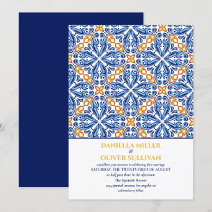 Spanish Blue Yellow Tile Mediterranean wedding Invitation