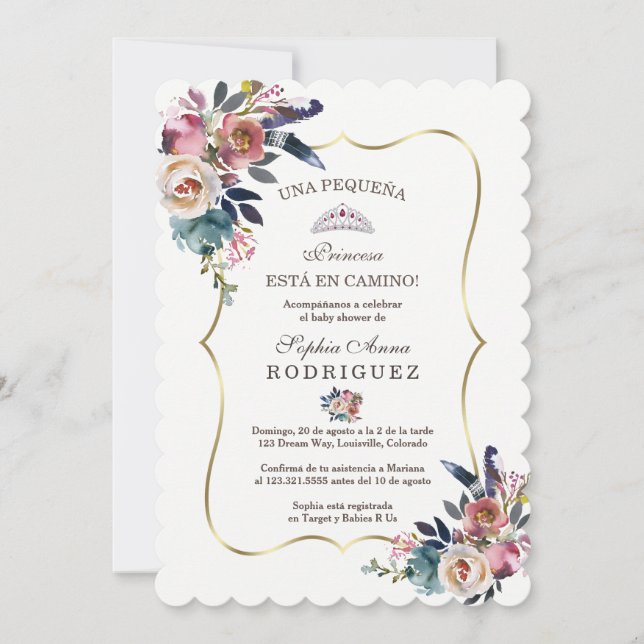 Spanish Blush Flowers Invitación de Baby Shower Invitation (Front)