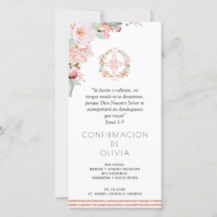 Spanish Blush Pink Confirmacion Bookmark Favour Thank You Card