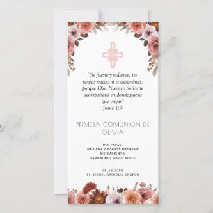 Spanish, Blush Pink First Communion Bookmark Favou Thank You Card