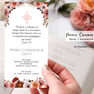 Spanish, Blush Pink First Communion Bookmark Favou Thank You Card