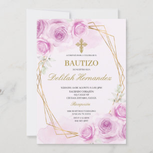 Spanish blush pink  floral baptism invitation
