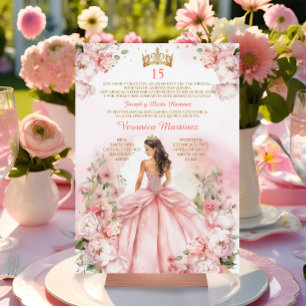 Spanish Blush Pink Princess Gold 15 Años Birthday Invitation