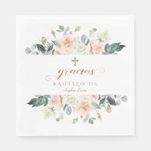 Spanish Blush White Flowers Gold Girl Bautizo Napkin
