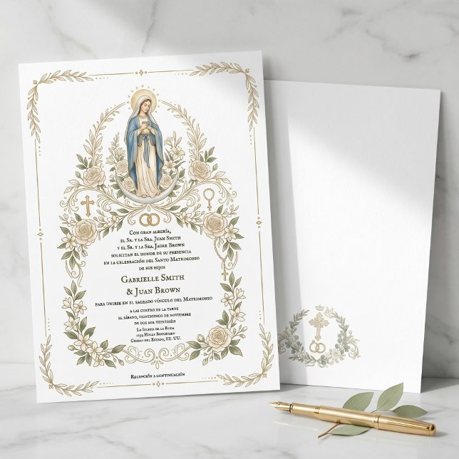 Spanish Boda Catholic Virgin Mary Nuptial Mass  Invitation (Creator Uploaded)
