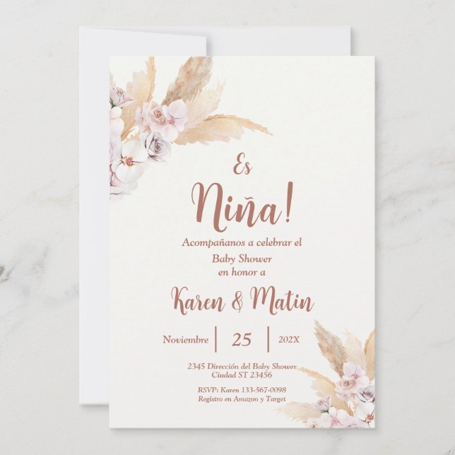 Spanish Boho Baby Shower Girl Invitation (Front)