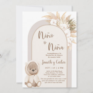 Spanish Boho Bear He or She Gender Reveal Invitation