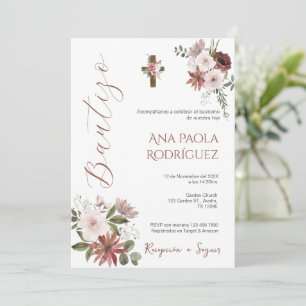 Spanish Boho Floral Girl Baptism Invitation