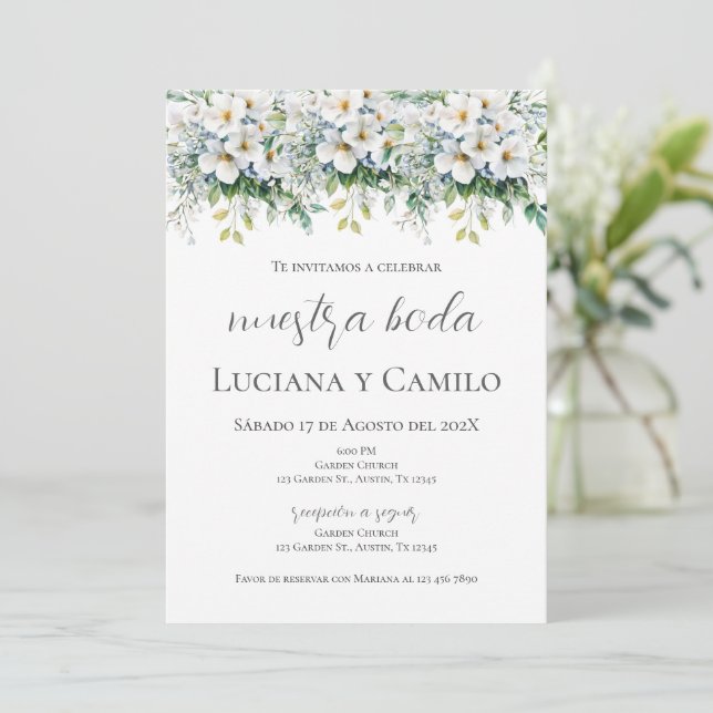 Spanish Boho Floral Wedding Invitation (Standing Front)