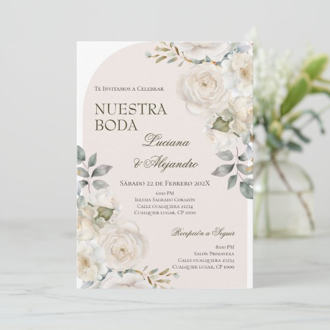 Spanish Boho Floral Wedding Invitation (Standing Front)