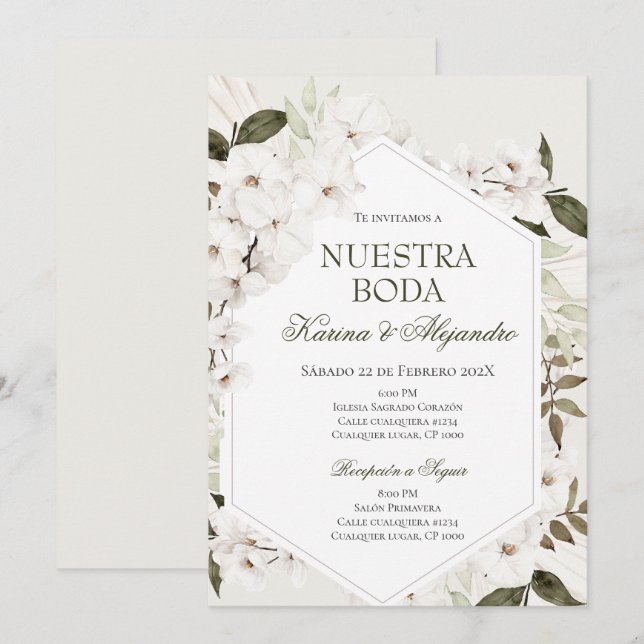 Spanish Boho Floral Wedding Invitation (Front/Back)