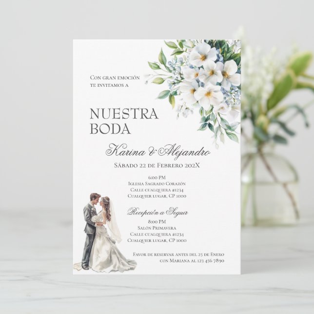 Spanish Boho Floral Wedding Invitation (Standing Front)