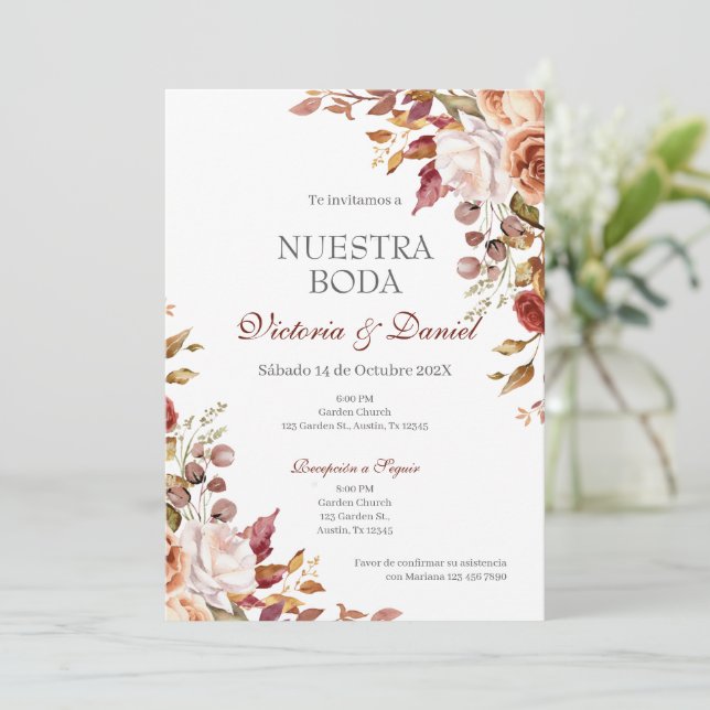 Spanish Boho Floral Wedding Invitation (Standing Front)