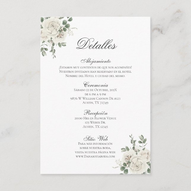 Spanish Boho Wedding Detalles de la Boda Enclosure Card (Front)