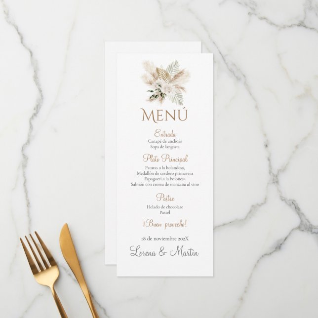Spanish Boho Wedding Menu (Front/Back In Situ)