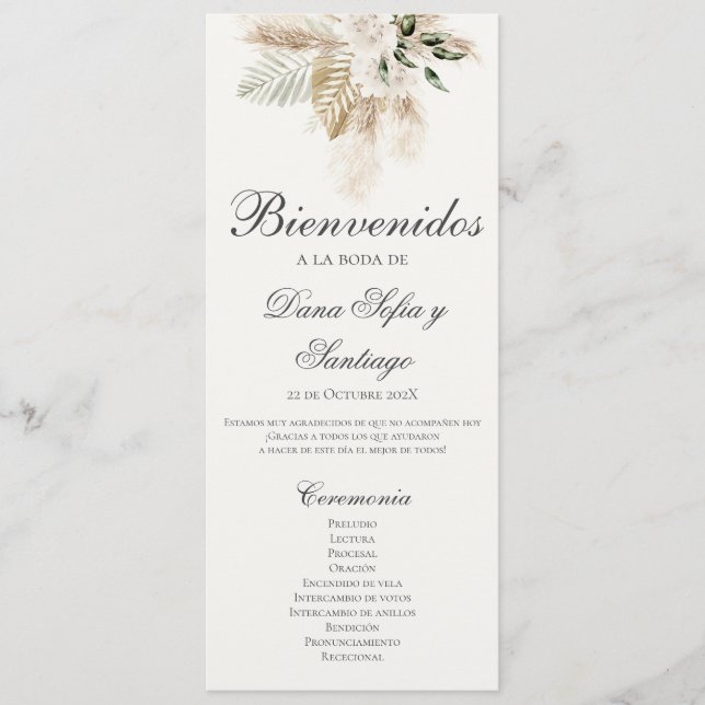 Spanish Boho Wedding Program Programme (Front)