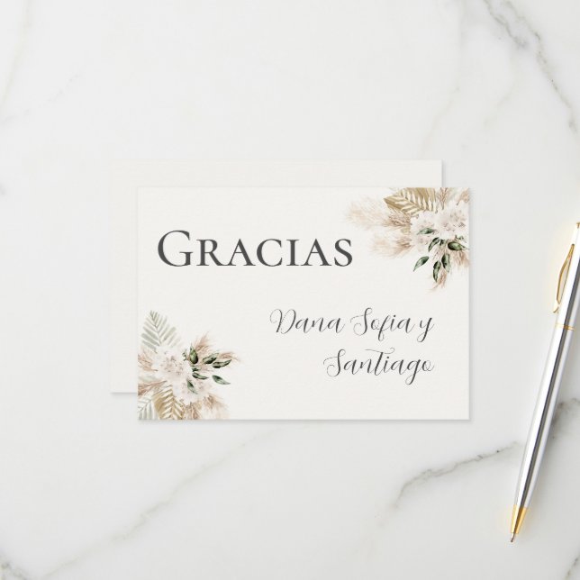 Spanish Boho Wedding Thank you RSVP Card (Front/Back In Situ)