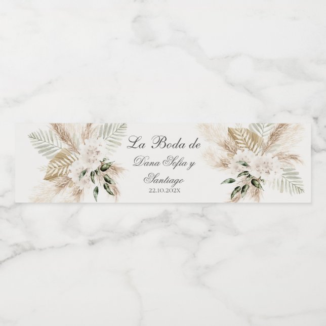 Spanish Boho Wedding Water Bottle Label (Single Label)