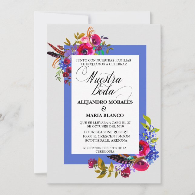 Spanish Bold Watercolor  Nuestra Boda Wedding Invitation (Front)