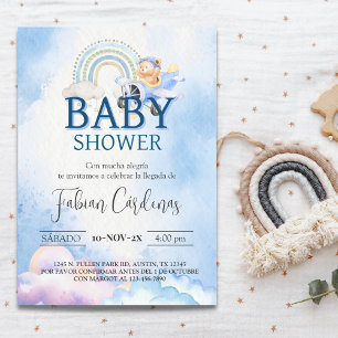 Spanish Boy Baby Shower Teddy Bear Aeroplane Blue Invitation