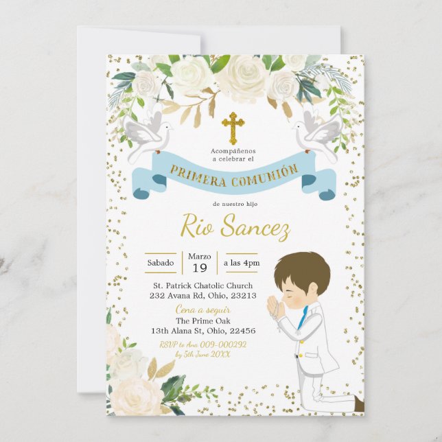 Spanish Boy First Holy Communion Invitation (Front)