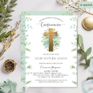 Spanish, Boy or Girl, Greenery  Confirmation Invitation