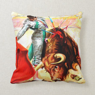 Spanish Bullfight Poster Vintage Postcard Art Cushion