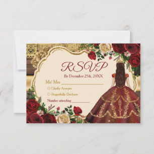 Spanish Burgundy Floral Rustic 15 Años RSVP Thank You Card