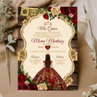 Spanish Burgundy Floral Rustic Wood Mis Quince