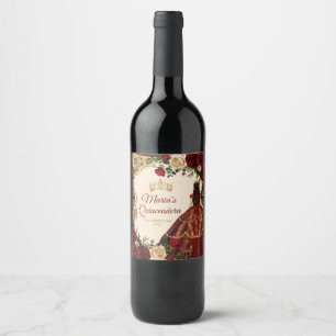 Spanish Burgundy Floral Rustic Wood Mis Quince Wine Label
