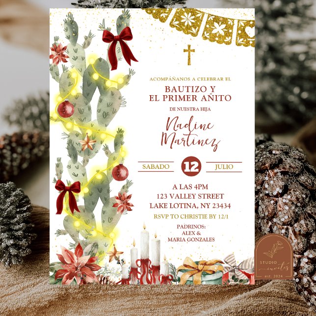 Spanish Cactus Christmas Baptism Invitation (Creator Uploaded)