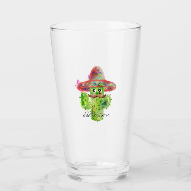 Spanish Cactus Moustache Hat Fiesta Text Artisan Glass (Front)