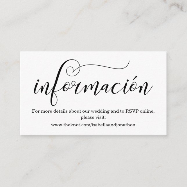 Spanish Calligraphy Wedding Website Enclosure Card (Front)