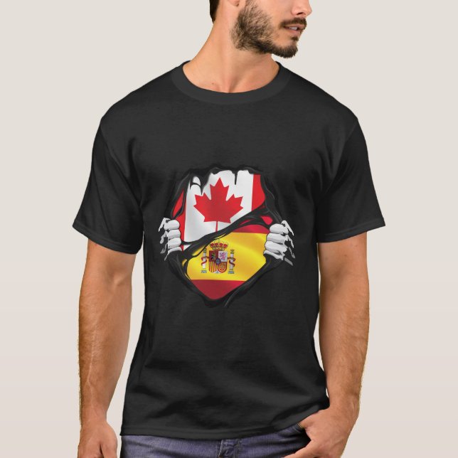 Spanish Canadian Hands Ripped Roots Flag T-Shirt (Front)