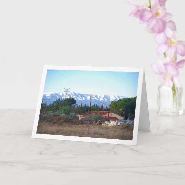 Spanish Chalet and Snowy Mountains Card (Orchid)