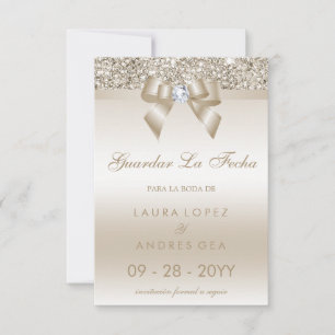 Spanish Champagne Sequin Diamond Bow Save The Date
