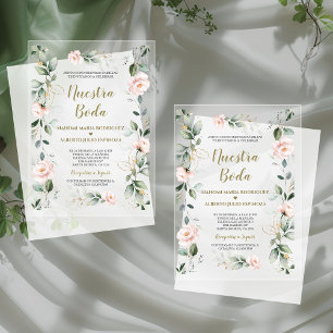 Spanish Charm Pink Floral Gold Nuestra Boda  Acrylic Invitations