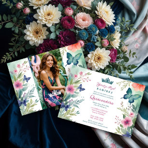 Spanish Charming Sweet Floral Garland Butterflies Invitation